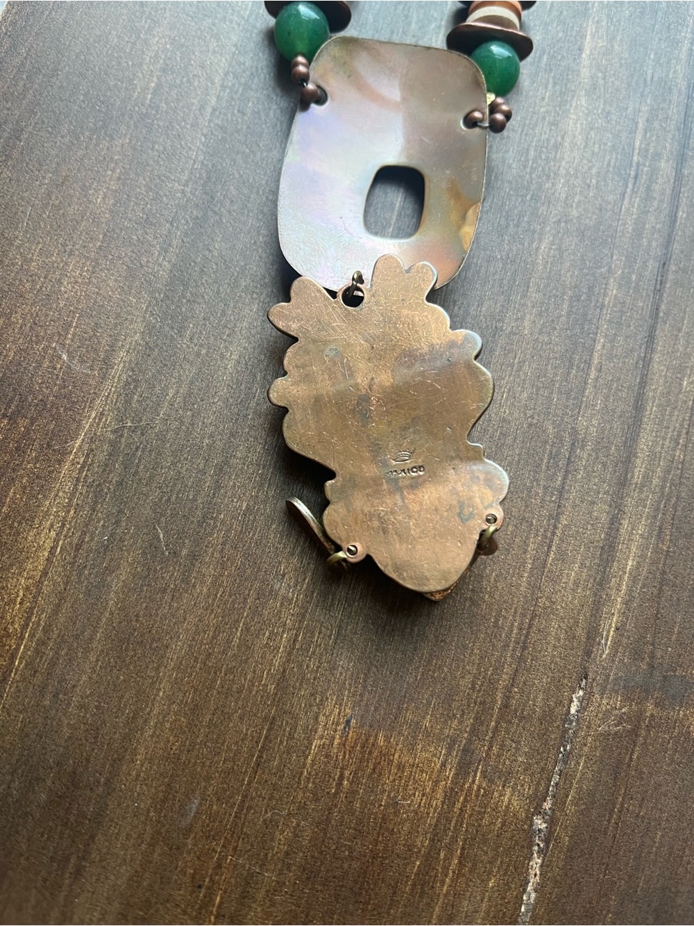 Vintage Stamped copper and jade necklace - Picture 5 of 5